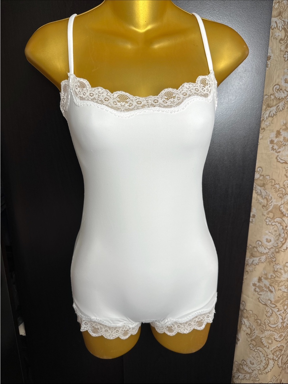Classic White Lace-Trim Slip Romper